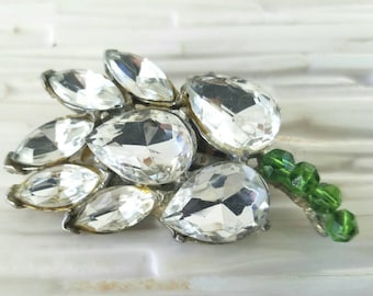 Teardrop Rhinestone Brooch with Green Stem & Beads