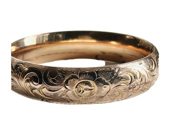 Etched Floral Antique Bangle Bracelet