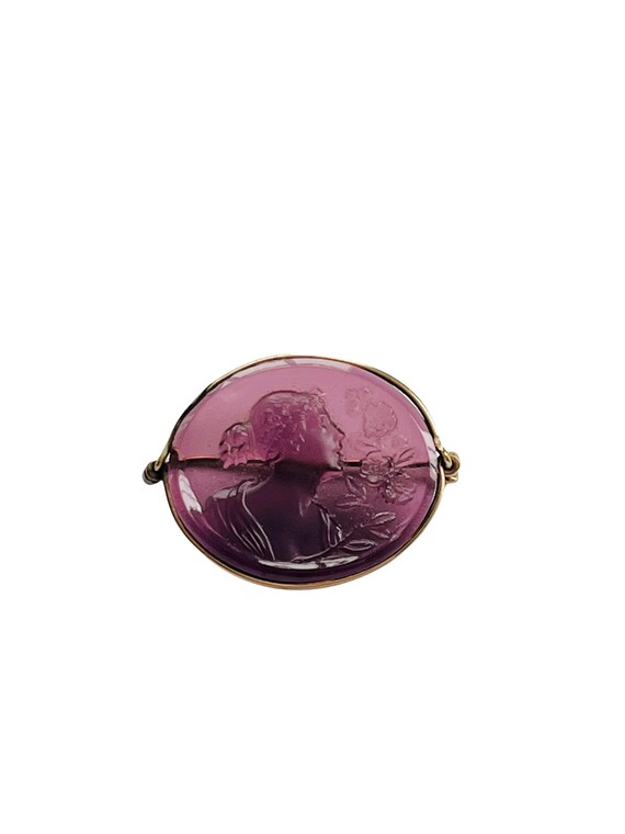 Antique Amethyst/Purple Glass Cameo C Clasp Brooch