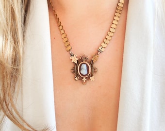 Victorian Book Chain Cameo Necklace