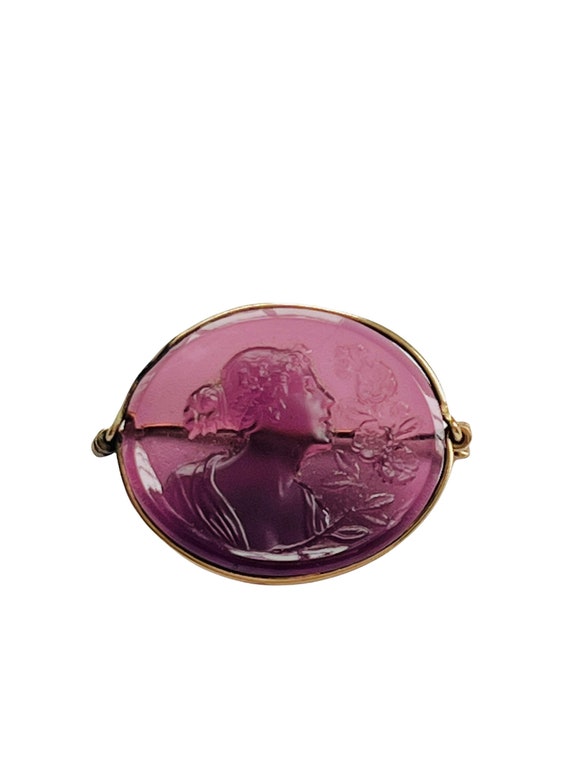 Antique Amethyst/Purple Glass Cameo C Clasp Brooc… - image 4
