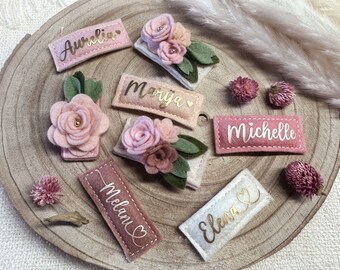 Personalized hair clip with felt flower, flower clip pink