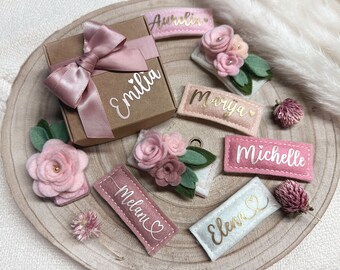 Blumen Haarklammer personalisiert, Rosa Rosen Filzblume, Braut Haarschmuck, Mädchen Geburtstagsklammer