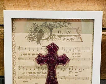 Funeral/Wedding - Memorial Flower Pressed Art - Funeral Flowers - Wedding Flowers- Anniversary Flowers - Cross Made w/ flowers - Hymnal Page