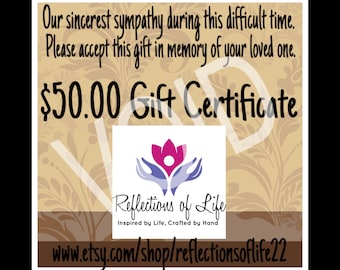 Gift Certificate, Memorial Candles, Memorial Jewelry, Crushed flowers, Sterling Silver, Rose Gold Filled, Forever Hurricane Candles