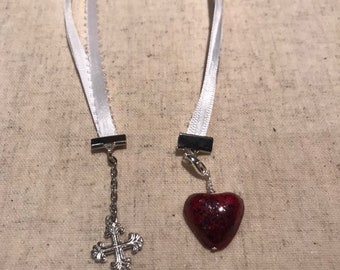 Funeral Flower Petal Ribbon Bookmark - Personalized with Stainless Steel Initial Dangle - Heart Shaped Remembrance Bead - Funeral Flowers