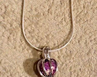 Memorial Round Bead Cage Pendant - Sterling Silver Chain - Funeral Flowers - Memorial Gift - Sympathy Gift - Flower Petal Jewelry