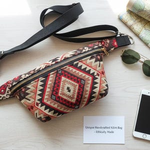 Boho Fanny Pack with Embroidered Fabric and Adjustable Strap  Festival Waist Bag  Crossbody Bum Bag  Handmade Travel Hip Pouch