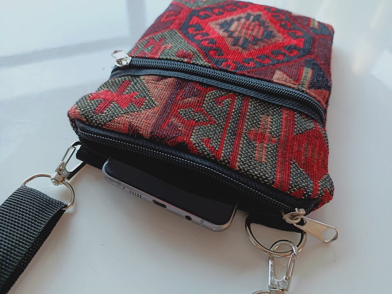 Boho Sling Bag for Women with Zipper | Ethnic Fabric Crossbody Purse | Travel Shoulder Bag | Phone Pouch Fits iPhone 11 12 13 14 Pro Max image 3