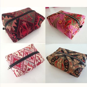 Large box makeup bag, Bohemian makeup bag, Unisex Travel Case, Geometric Pattern Bag, Fabric Bag, Zipper pouch for Women, Cute makeup bag