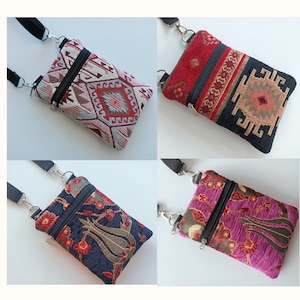 Sling Bag for Woman, Boho Fabric iPhone 14, Travel Bag, Sling Pouch, iPhone 8 Zip Shoulder Bag, iPhone 12-13-14 Pro Max Case, Phone Purse