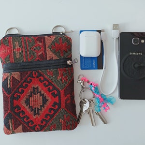 Boho Sling Bag for Women with Zipper | Ethnic Fabric Crossbody Purse | Travel Shoulder Bag | Phone Pouch Fits iPhone 11 12 13 14 Pro Max image 5