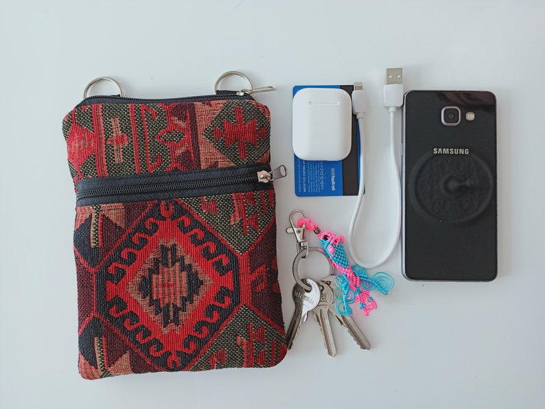 Boho Sling Bag for Women with Zipper | Ethnic Fabric Crossbody Purse | Travel Shoulder Bag | Phone Pouch Fits iPhone 11 12 13 14 Pro Max image 5