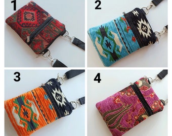 Sling Bag for Woman, Boho Fabric iPhone 14, Travel Bag, Sling Pouch, iPhone 8 Zip Shoulder Bag, iPhone 12-13-14 Pro Max Case, Phone Purse