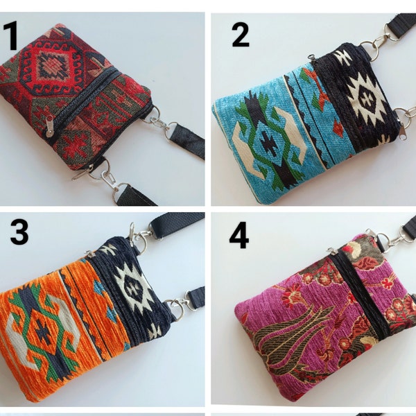 Sling Bag for Woman, Boho Fabric iPhone 14, Travel Bag, Sling Pouch, iPhone 8 Zip Shoulder Bag, iPhone 12-13-14 Pro Max Case, Phone Purse