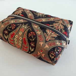 Black Bohemian makeup bag, Unisex Travel Case, Tulips Pattern  Fabric Bag, Zipper pouch, Cute makeup bag, Valentine Day