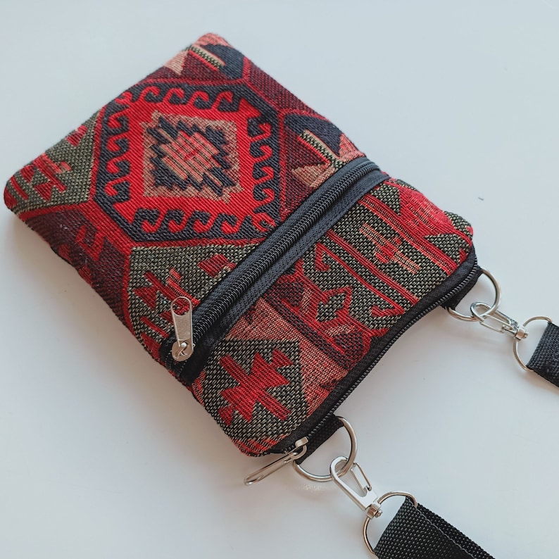 Boho Sling Bag for Women with Zipper | Ethnic Fabric Crossbody Purse | Travel Shoulder Bag | Phone Pouch Fits iPhone 11 12 13 14 Pro Max image 2