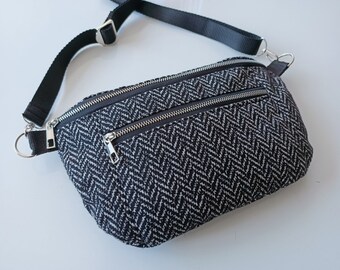 Handmade Herringbone Fanny Pack, Vegan Hip Waist Bag