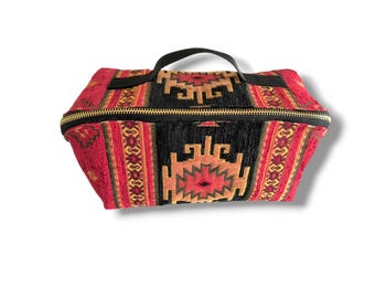 Neceser estilo boho Kilim, organizador de cosméticos de viaje hecho a mano
