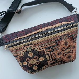 Eco Friendly Fanny Pack   Vegan Waist Bag with Boho Embroidery  Festival Hip Pouch  Handmade Crossbody Travel Bag for Women or Men