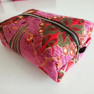 Pink Bohemian makeup bag, Unisex Travel Case, Tulips Pattern  Fabric Bag, Zipper pouch, Cute makeup bag, Mother's Day