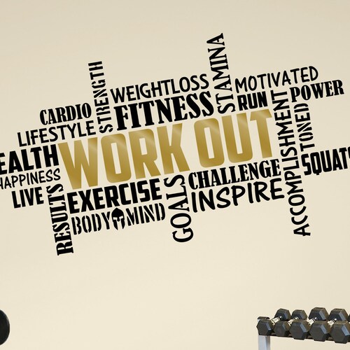 Pro Design Fitness Word Cloud Wall Decal Sticker Workout Gym MMA Weight Training 