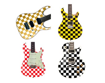 Custom Made Checker Board Squares Decal Stickers to fit Guitars & Basses. 5 colour options. 4 x A4 Sheets.