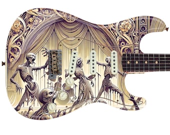 The Dance Macabre Guitar Cover Skin Wrap - Laminated Printed Vinyl Sticker Decal - Fits most Guitars and Basses.