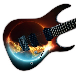 Guitar, Bass or Acoustic Skin Wrap Laminated Vinyl Decal Sticker World on Fire GS66