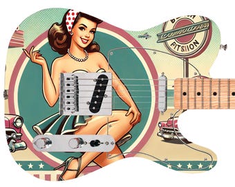 The Vintage Pin-up Girl Guitar Cover Skin Wrap - Laminated Printed Vinyl Sticker Decal - Fits most Guitars and Basses.