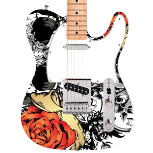 Guitar Skin Wrap Laminated Vinyl Sticker. Guitar Skin Vinyl Wrap Decal Sticker. Laminate Bubble Free Air. Rose Skull GS22