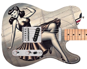 The Vintage War Pin-up Girl Guitar Cover Skin Wrap - Laminated Printed Vinyl Sticker Decal - Fits most Guitars and Basses.
