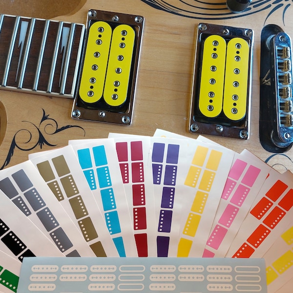 Guitar Pickup Inlay Decal Stickers. 7 different Pick up Sizes. 20 Colour Options.