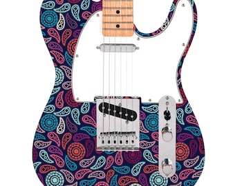 Guitar, Bass or Acoustic Skin Wrap Laminated Vinyl Decal Sticker. 70's Paisley GS62