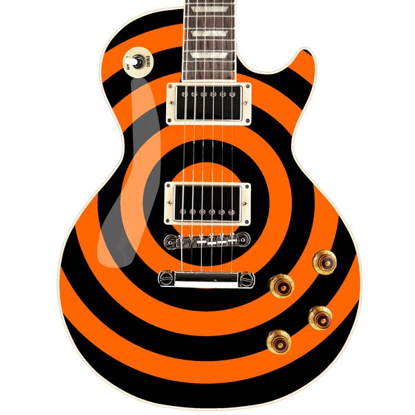 Bullseye Guitar Laminated Skin Wrap Vinyl Decal Stickers Guitar/Bass. Orange & Black GS34