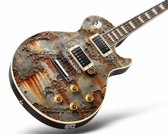 SteamPunk Rusty Metal Guitar Skin Wrap –Gloss Laminated Airlease Vinyl Decal GS243