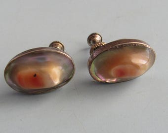 Vintage Sterling Silver Blister Pearl Screw Back Screwback Earrings Free Shipping