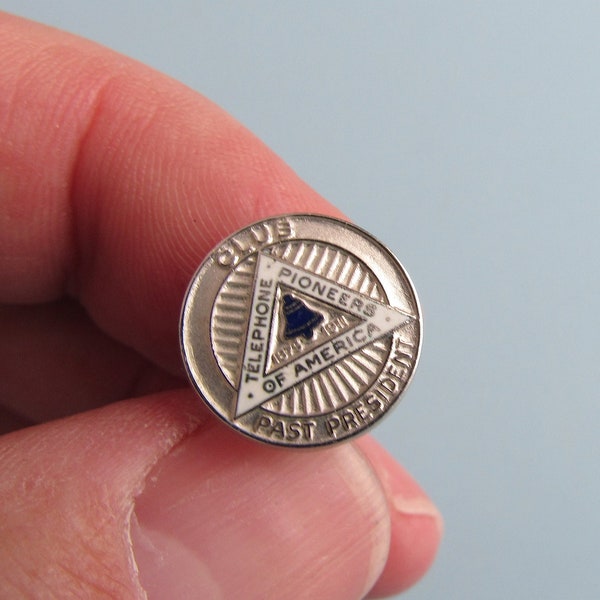 Vintage Telephone Pioneers of America Club Past President Pin 1/10 10K White Gold Free Shipping