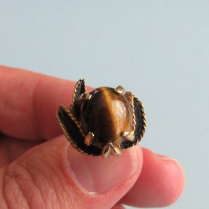 Vintage 18K HGE Tiger&#39;s Eye Ring Sz 4.5 Free Shipping