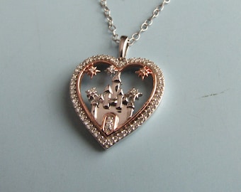 Vintage Sterling Silver Walt Disney Castle Pendant Necklace Free Shipping
