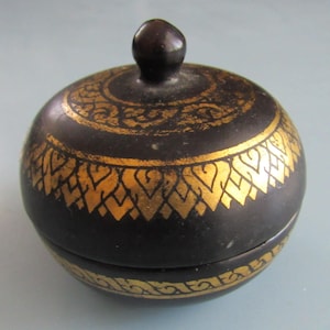 Vintage Black Round Lidded Trinket Box Free Shipping