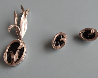 Vintage Silver Tone Rhinestone Jewelry Set Brooch & Earrings Free Shipping