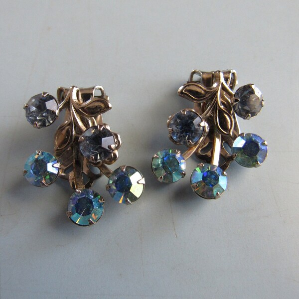 Silver and Blue Rhinestone Statement Clip On Earrings main image 0