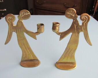 Pair of Vintage Brass Angel Candle Holders Free Shipping