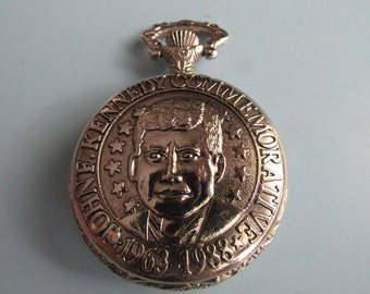 Vintage John F. Kennedy Commemorative 1963-1988 Pocket Watch Works Free Shipping