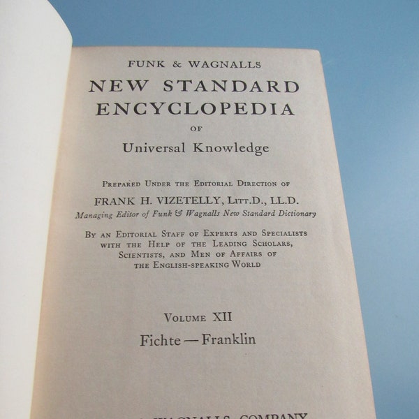 Funk & Wagnalls New Standard Encyclopedia of Universal Knowledge Volume XII Fichte - Franklin 1934 Free Shipping