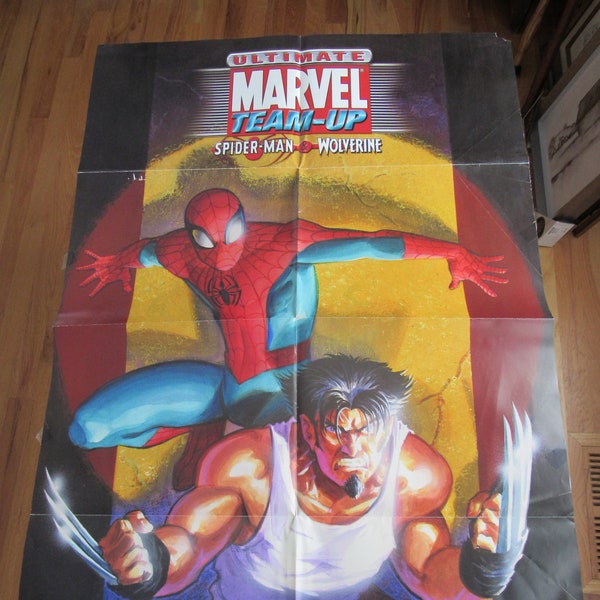 Vintage Marvel Comics Ultimate Marvel Team-Up Retailer Promotional Poster 2001 Spider-Man Wolverine Free Shipping