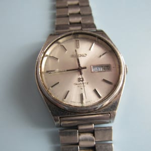 Vintage Seiko Men's SQ 4004 Stainless Steel Watch 0903-8029 T 1970s Day Date Works Well Free Shipping