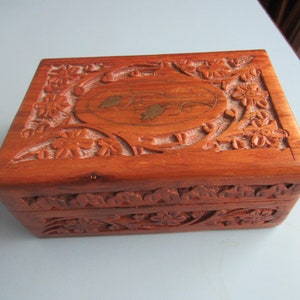 Vintage Hand Carved Wooden Hinged Box Free Shipping