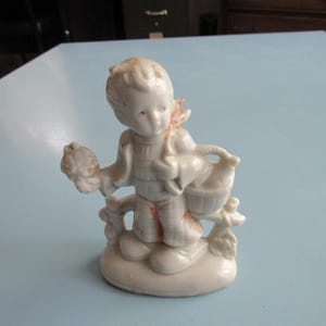 Vintage Porcelain Boy with Basket Figurine Free Shipping